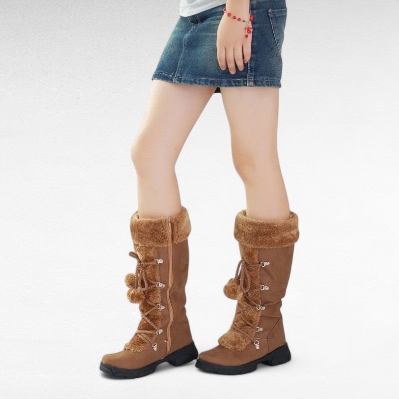 Botas Forradas Mujer con Cordones y Cuello de Pelo