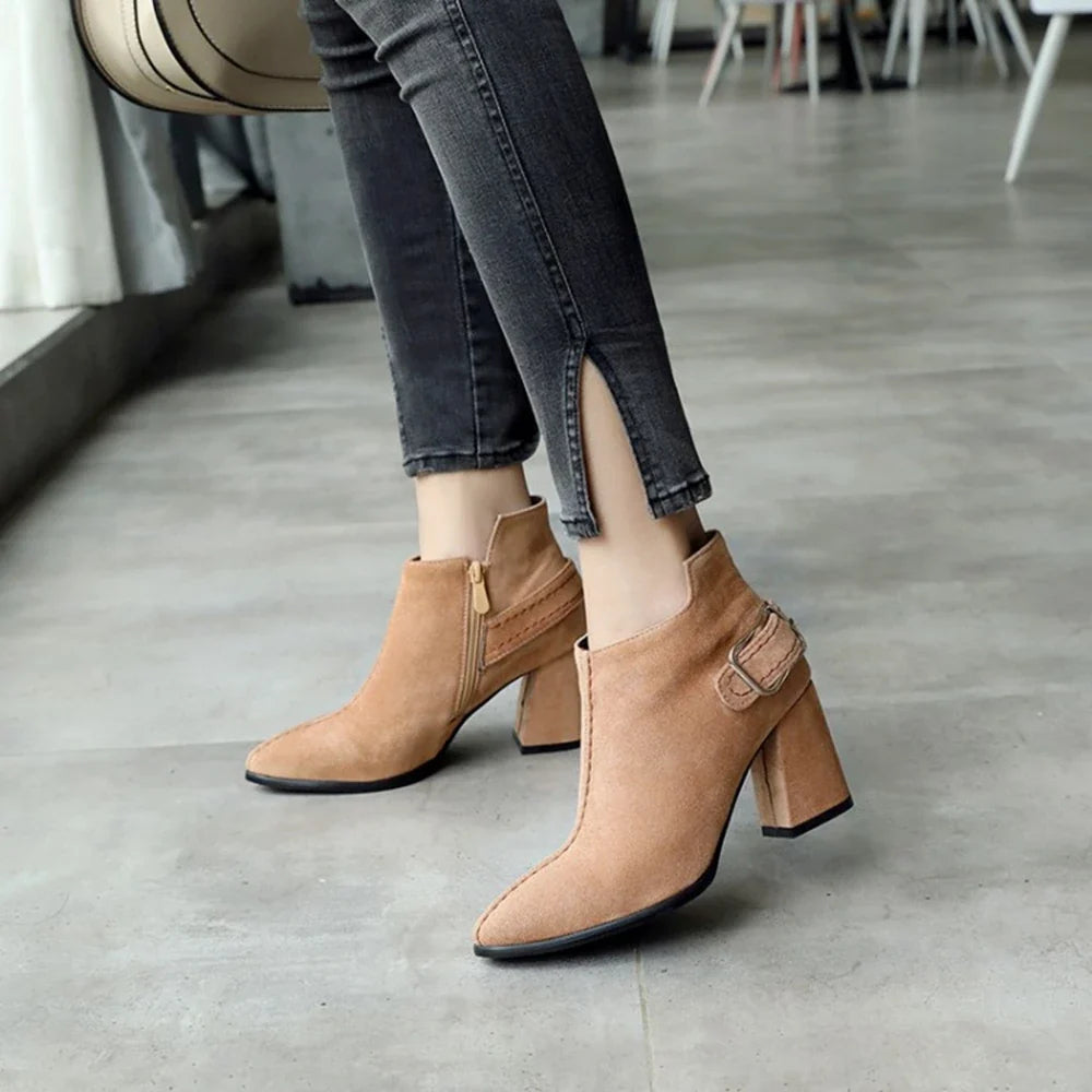 Botines de Tacón Mujer con Hebilla Lateral Tacón Medio