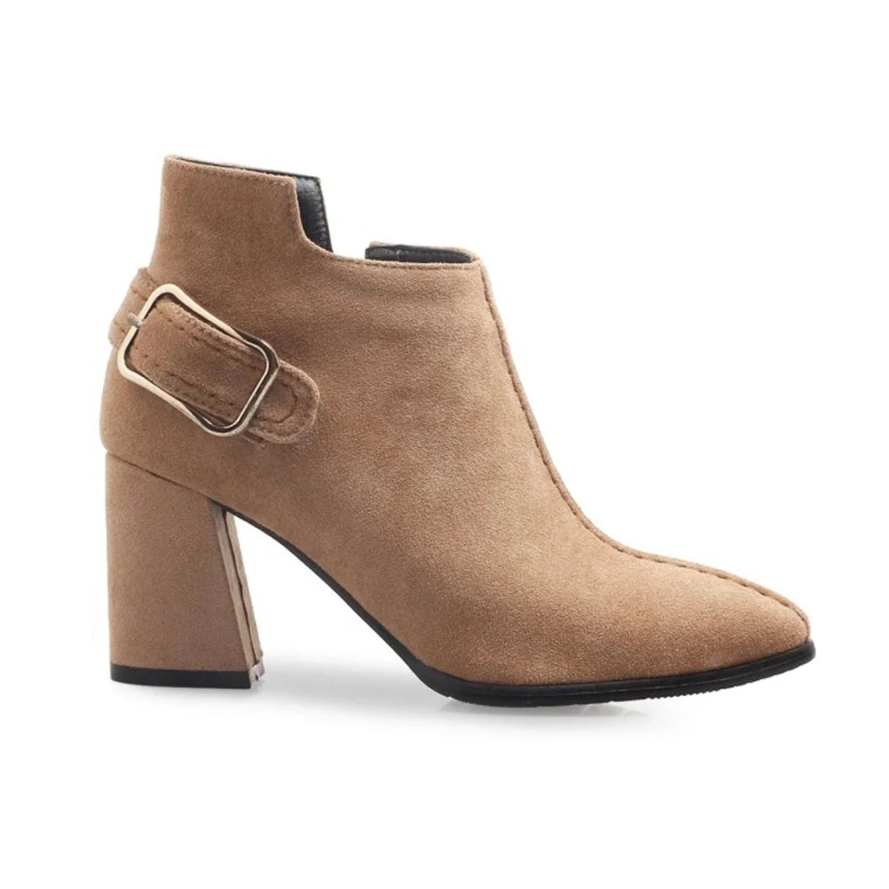 Botines de Tacón Mujer con Hebilla Lateral Tacón Medio