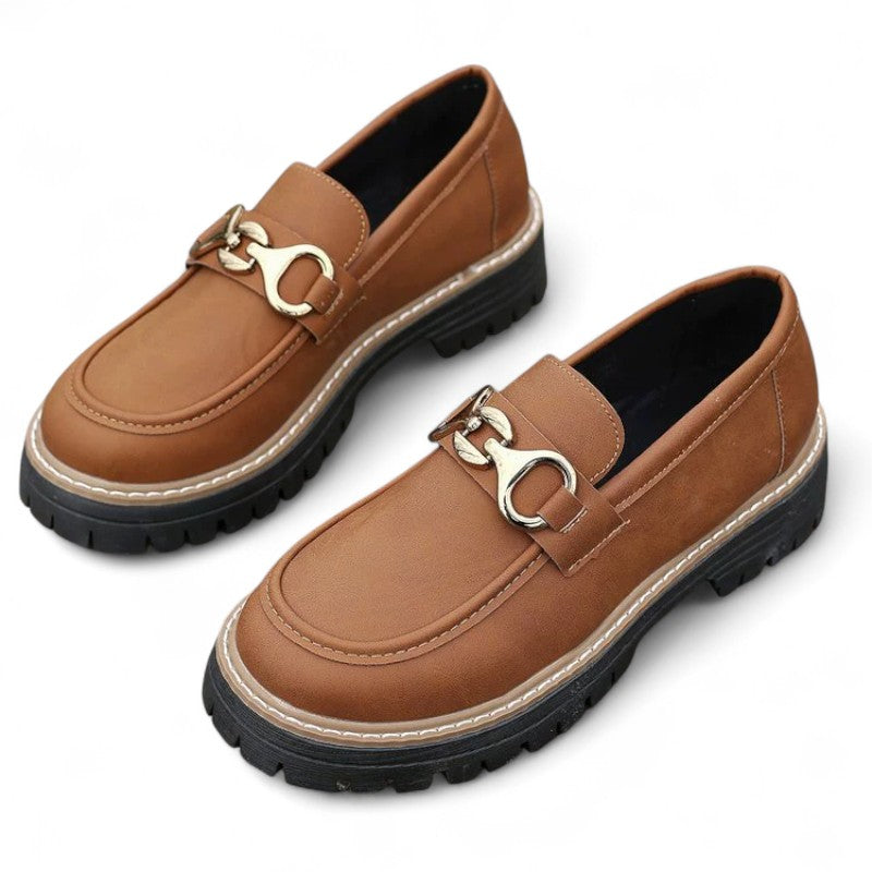 Mocasines con Plataforma Mujer Detalle Dorado en el Empeine