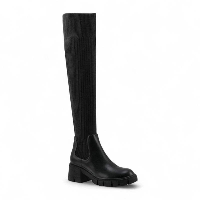 Botas Calcetín Mujer Negras Elásticas Tacón Bajo