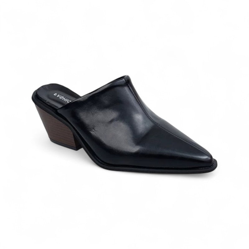 Mules de Tacón Mujer Negras Puntiagudas Estilo Western