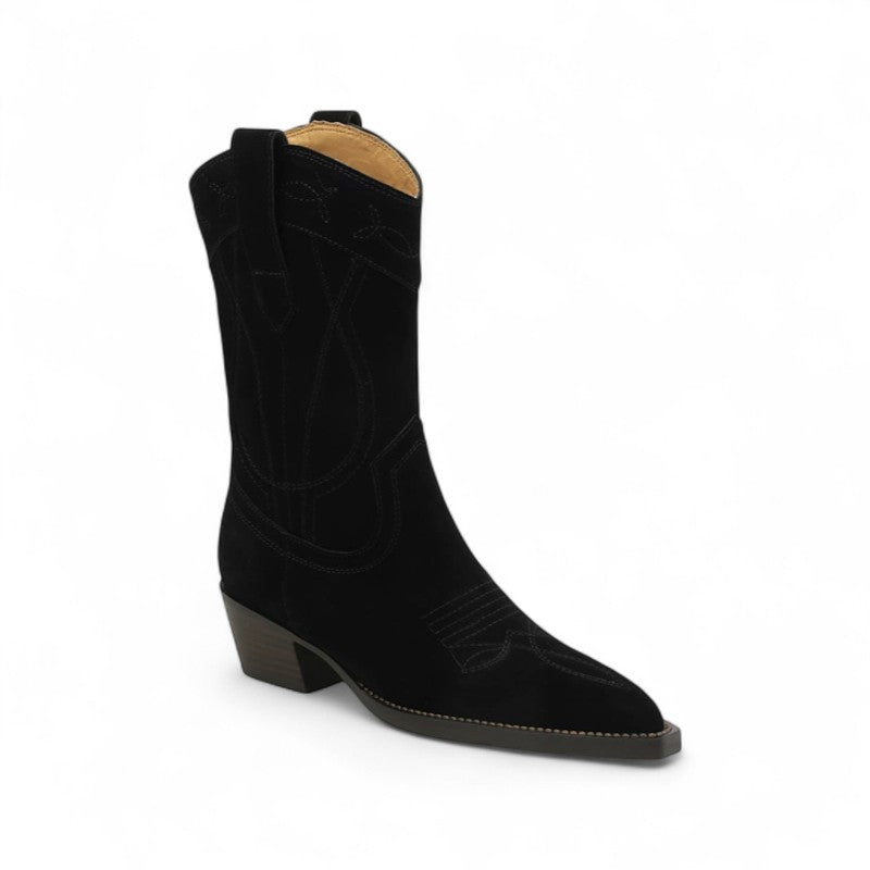Botas Cowboy Mujer Camperas Bajas de Ante con Bordados