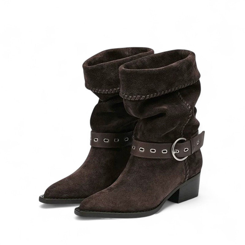 Botas Media Caña Mujer de Ante con Hebilla