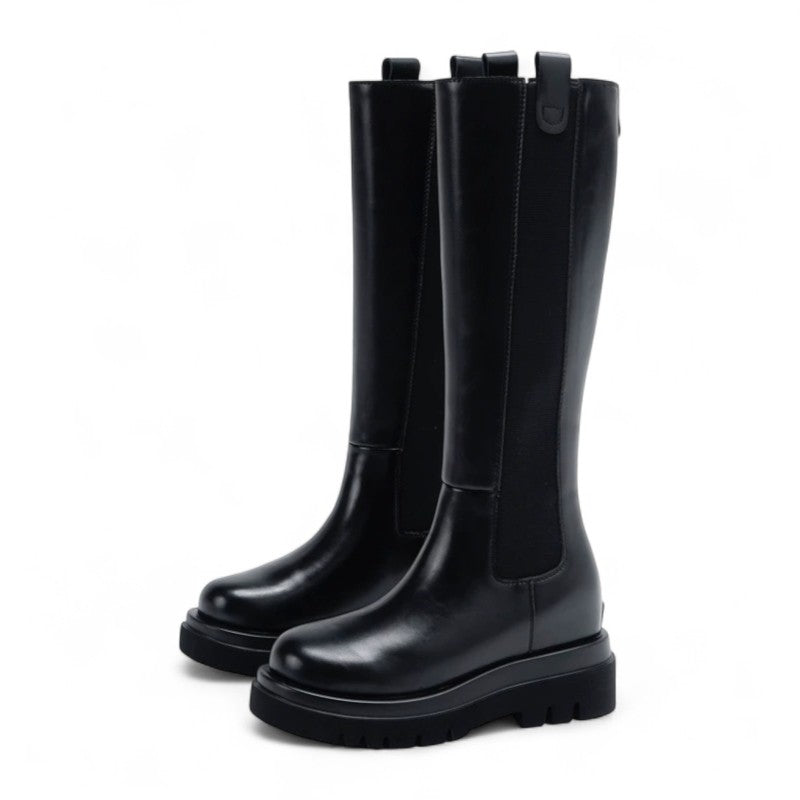 Botas Altas Mujer Negras Minimalistas Suela Gruesa