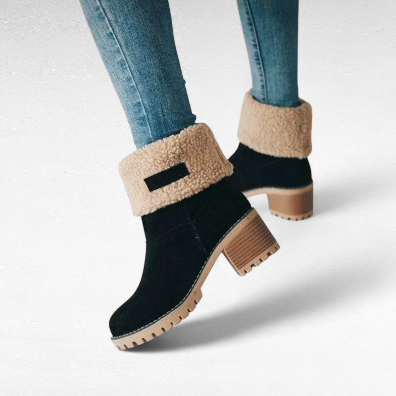 Botines Forrados Mujer con Puño de Pelo y Tacón Grueso