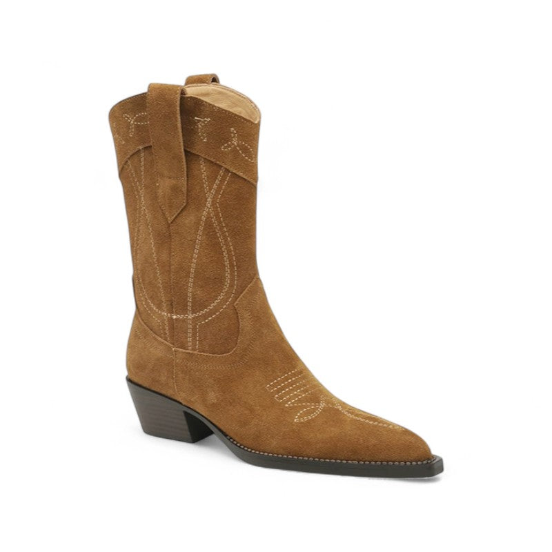 Botas Cowboy Mujer Camperas Bajas de Ante con Bordados