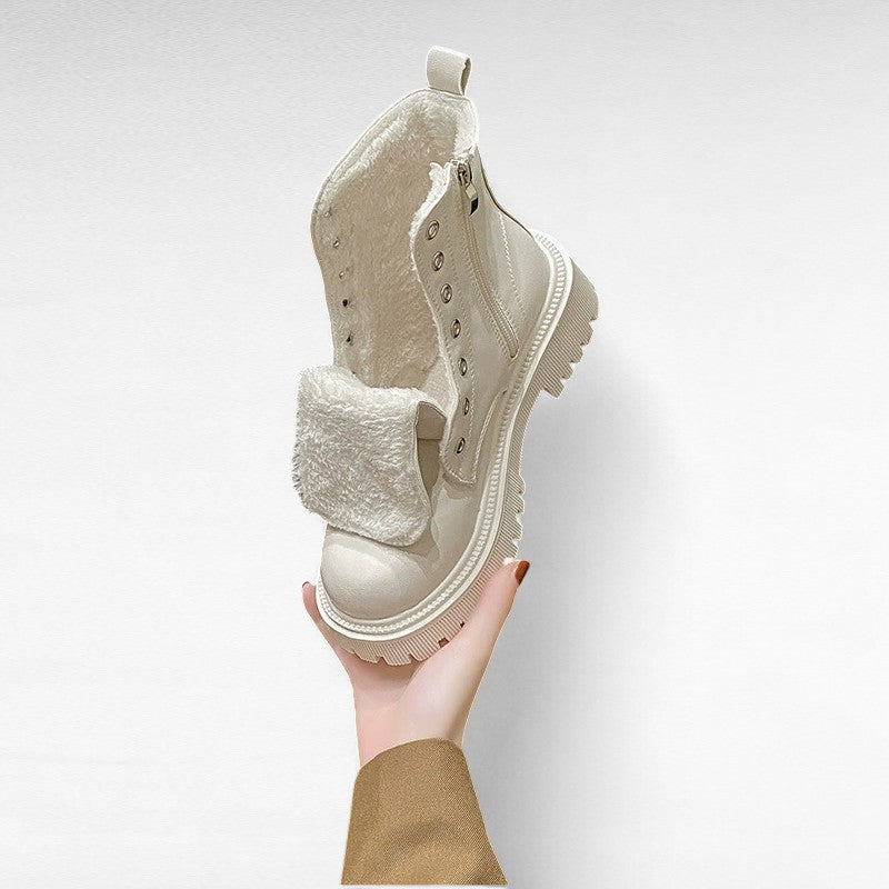 Botines con Cordones Mujer con Cuello de Pelo y Suela Gruesa
