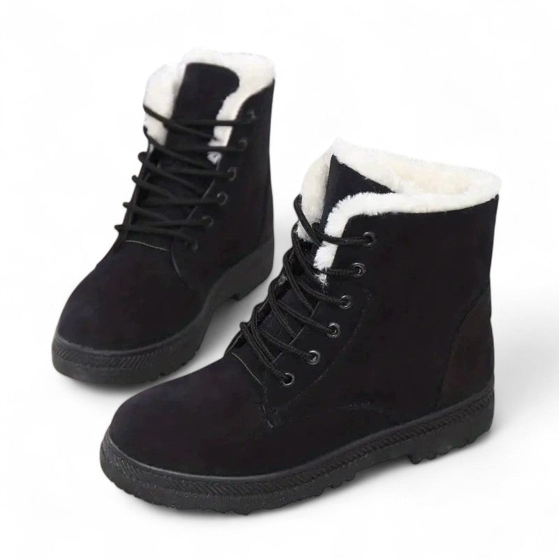 Botines con Cordones Mujer de Ante con Forro de Pelo