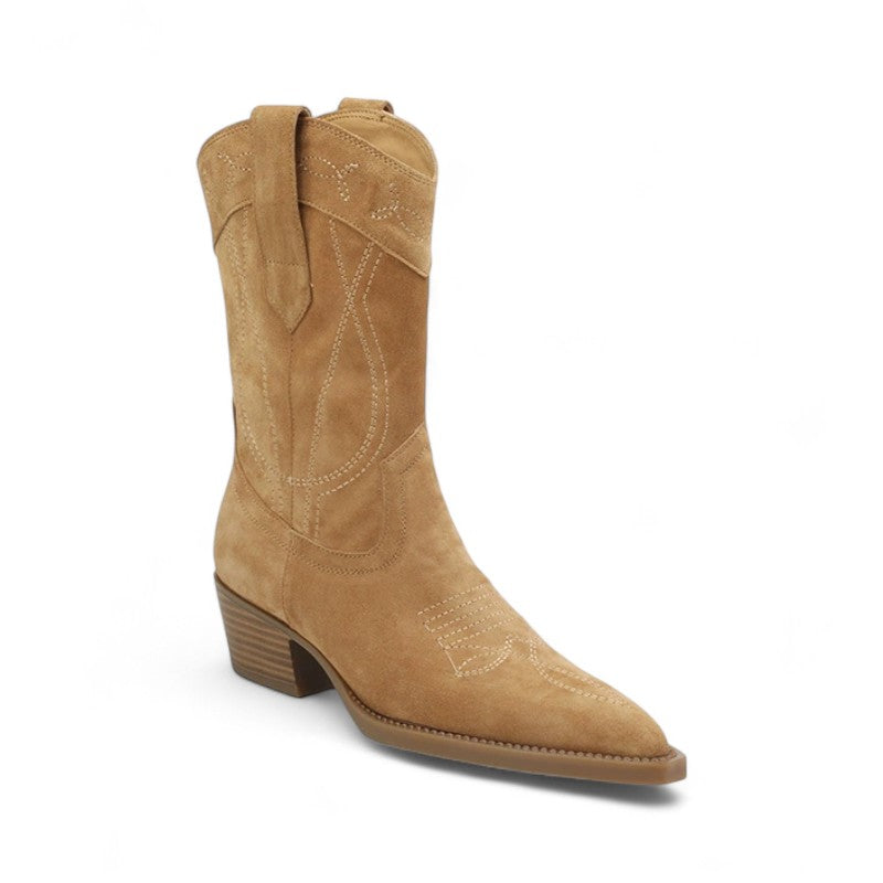 Botas Cowboy Mujer Camperas Bajas de Ante con Bordados