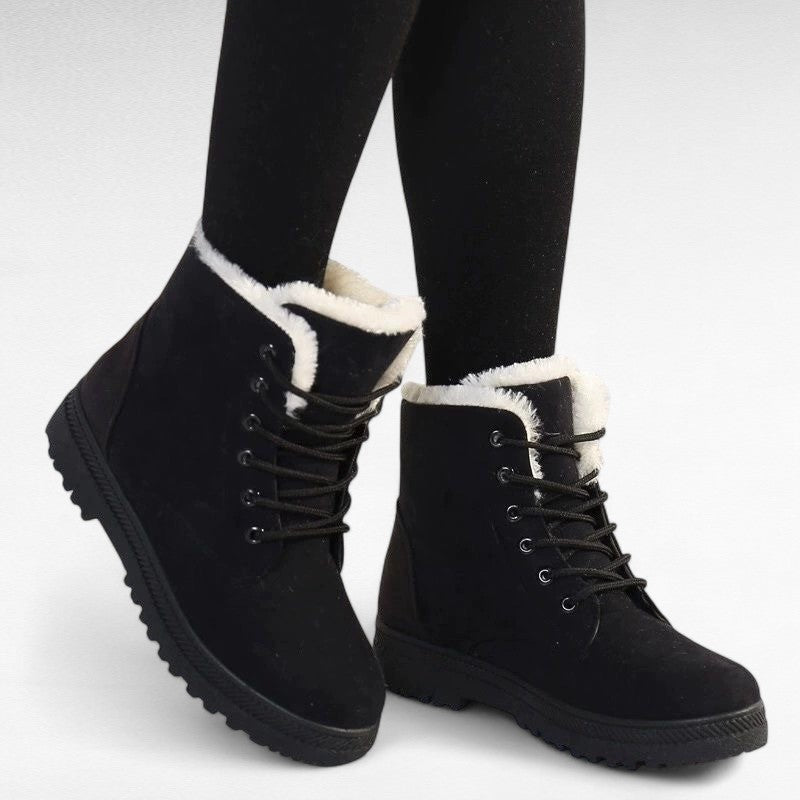Botines con Cordones Mujer de Ante con Forro de Pelo