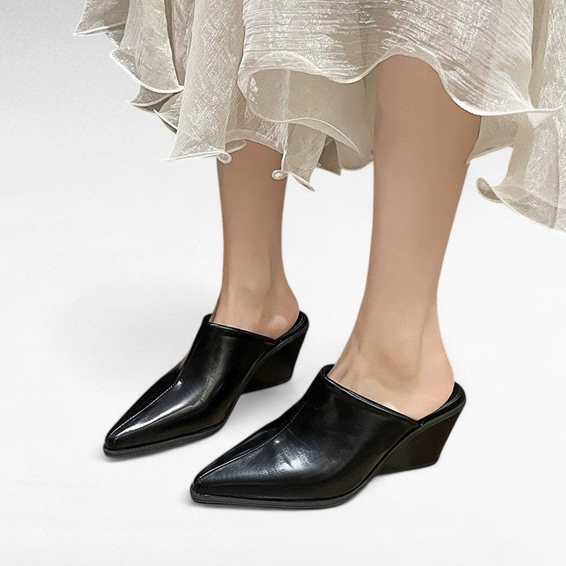Mules de Tacón Mujer Negras Puntiagudas Estilo Western