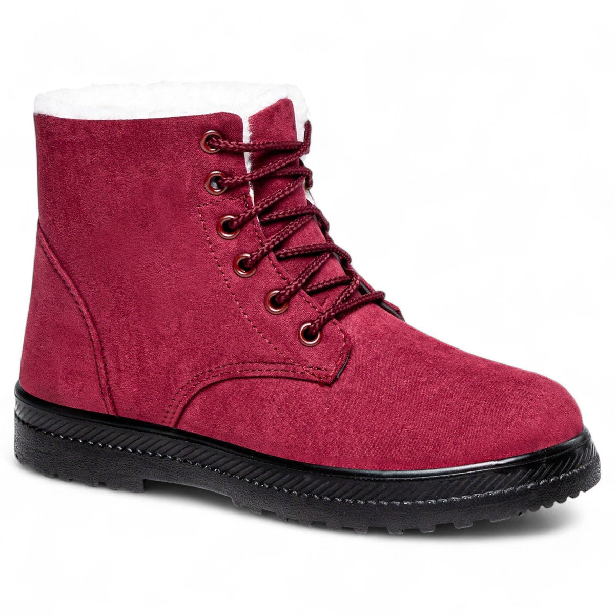 Botines con Cordones Mujer de Ante con Forro de Pelo