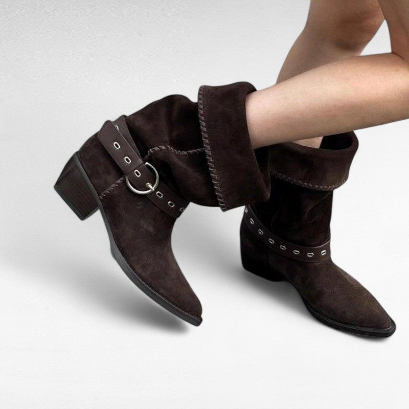 Botas Media Caña Mujer de Ante con Hebilla