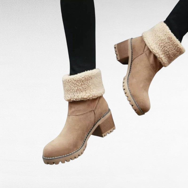 Botines Forrados Mujer con Puño de Pelo y Tacón Grueso