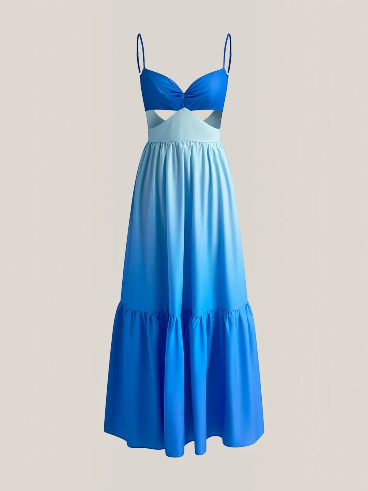 Vestido Largo Degradado Azul Volantes