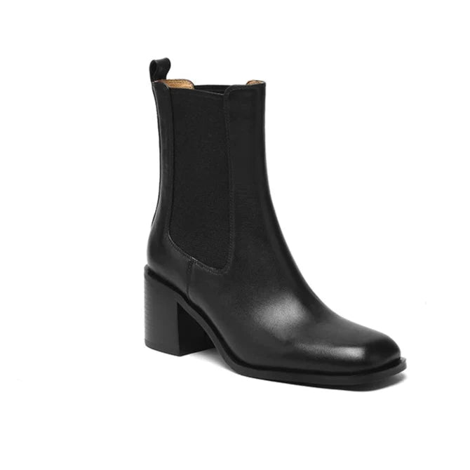 Botines Chelsea de Tacón Mujer con Elástico Lateral y Tacón Grueso