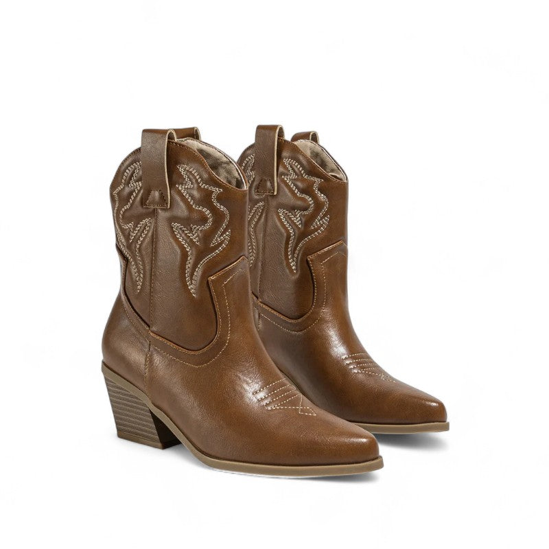 Botas Cowboy Mujer Camperas Bajas Sencillas con Tacón