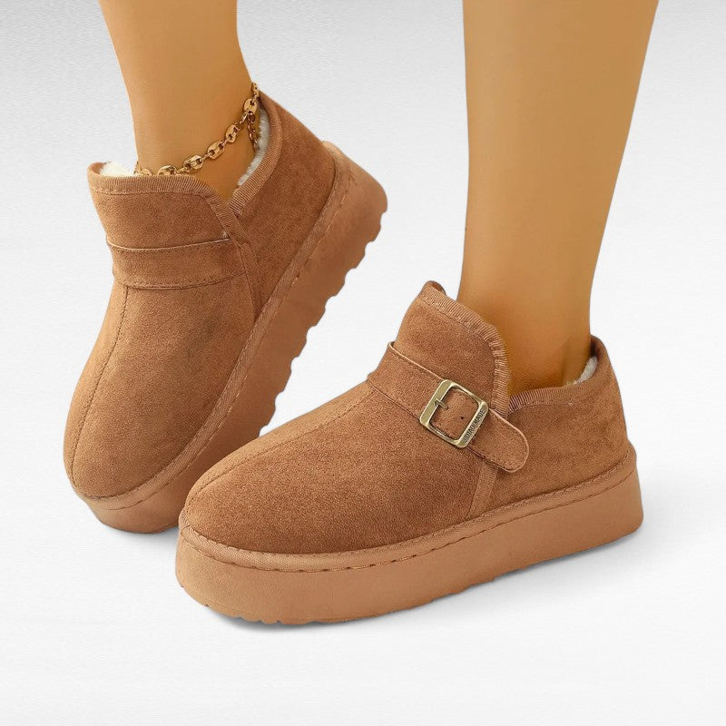 Mocasines Forrados Mujer de Ante con Plataforma y Hebilla