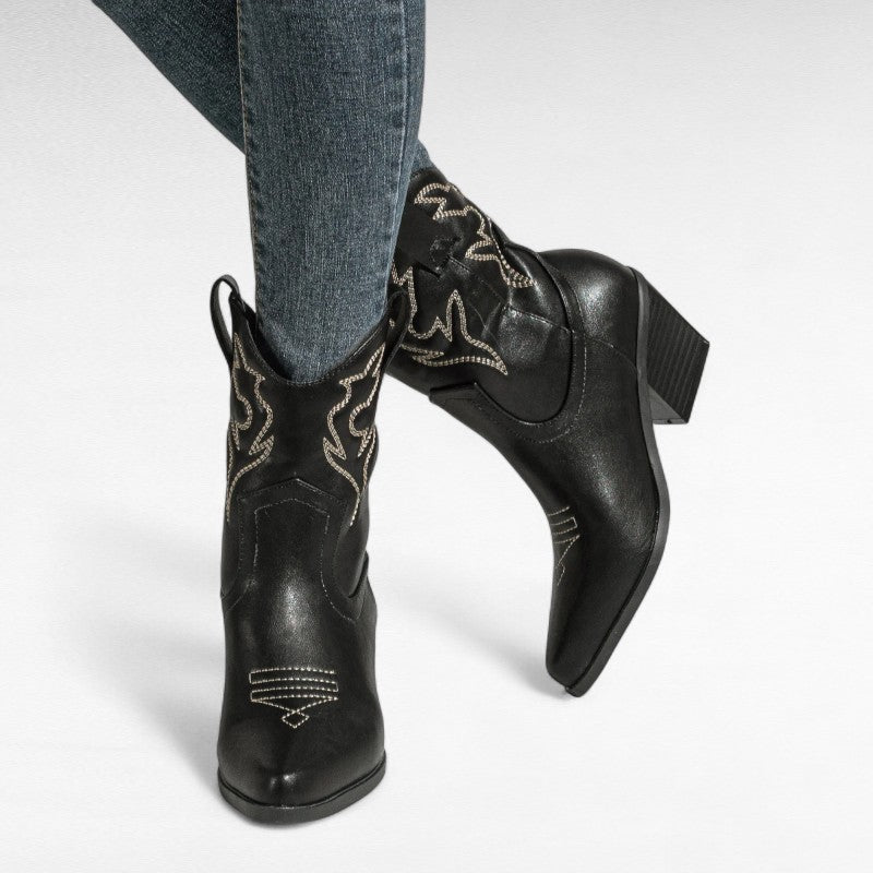 Botas Cowboy Mujer Camperas Bajas Sencillas con Tacón