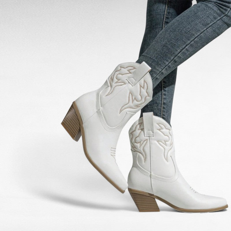 Botas Cowboy Mujer Camperas Bajas Sencillas con Tacón