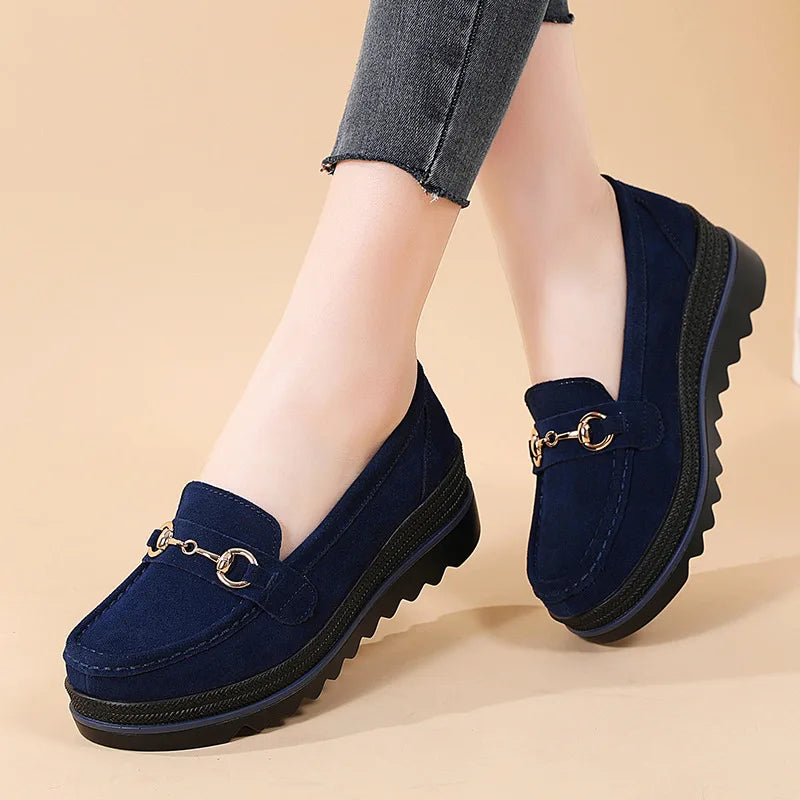 Mocasines con Plataforma Mujer con Bocado Dorado