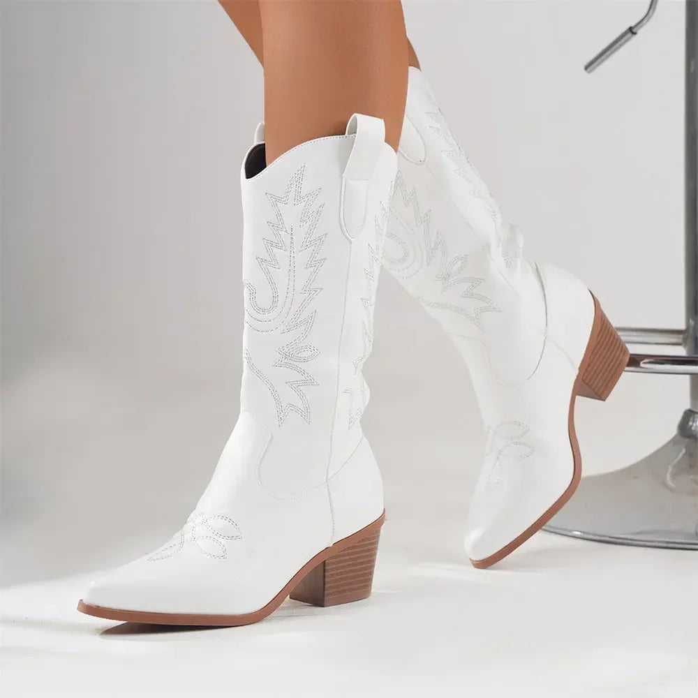 Botas Cowboy Mujer Camperas Elegantes con Tacón y Bordados