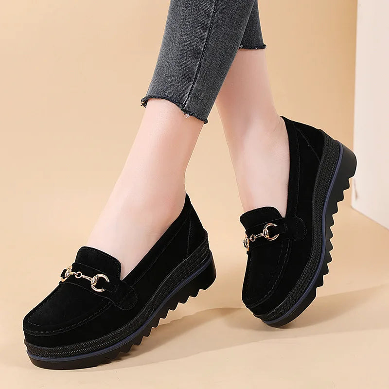 Mocasines con Plataforma Mujer con Bocado Dorado