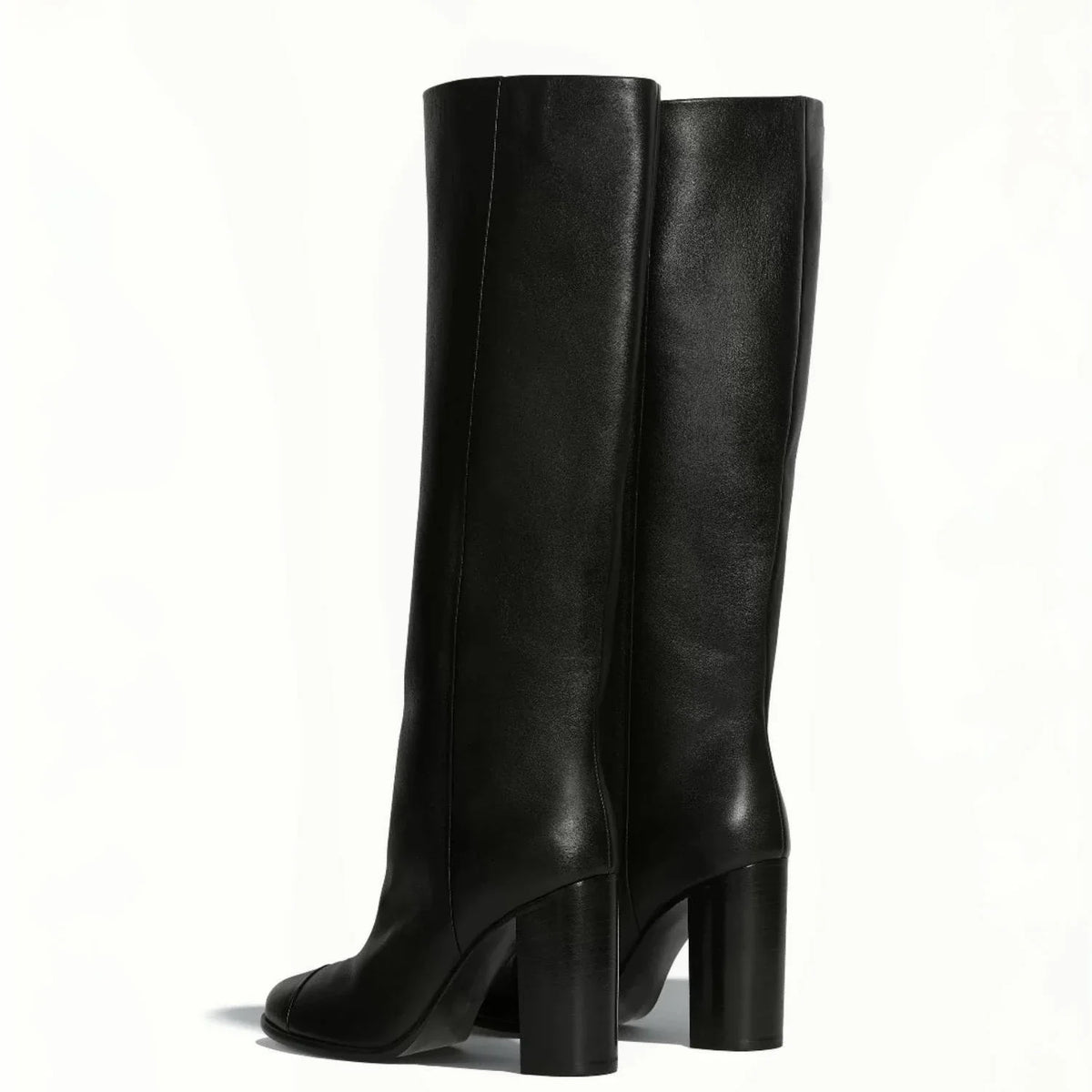 Botas Altas Mujer Negras de Cuero Liso con Cierre Trasero