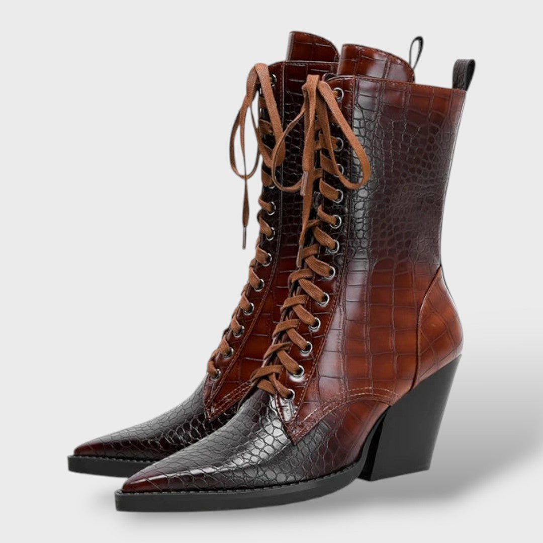 Botines Mujer Estilo Western con Cordones