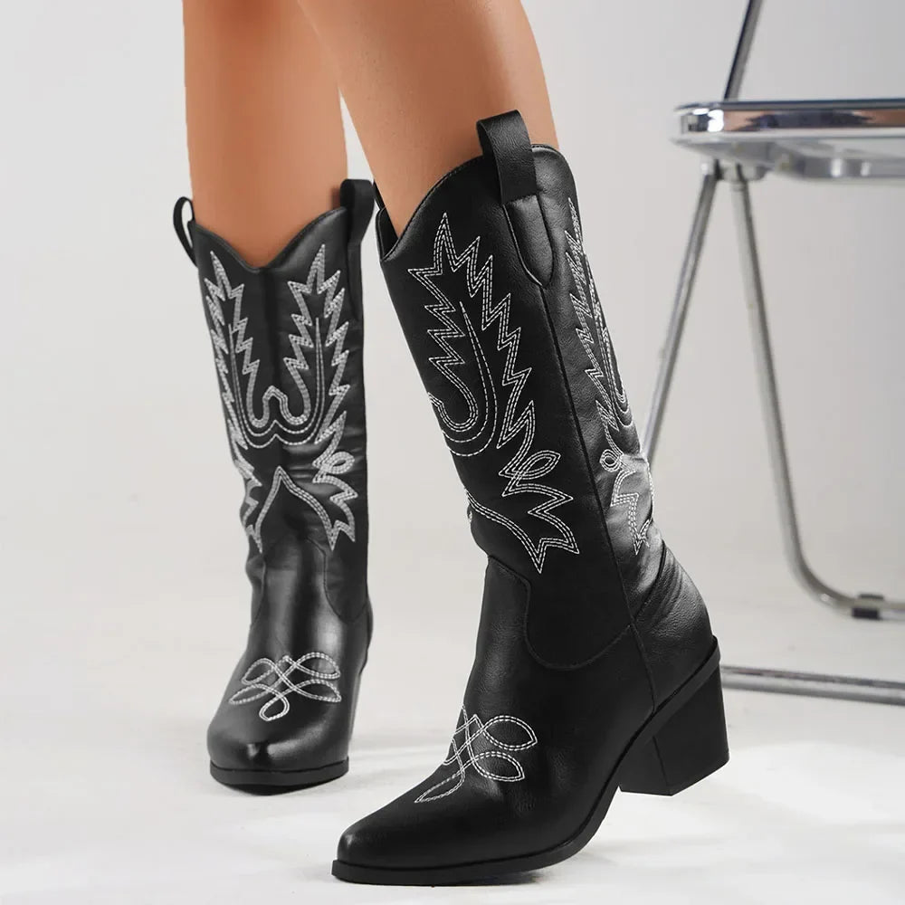 Botas Cowboy Mujer Camperas Elegantes con Tacón y Bordados