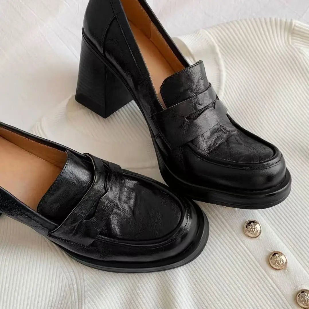 Mocasines de Tacón Mujer Altos de Piel Sintética Lisa