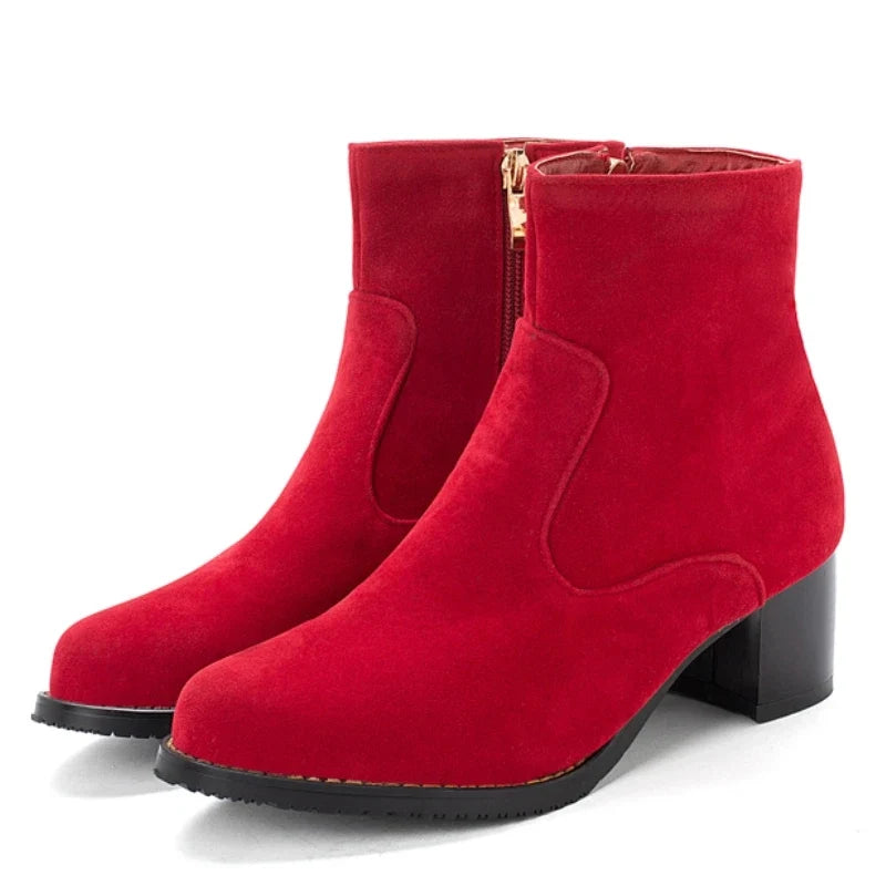 Botines de Tacón Mujer de Ante Suave Tacón Medio