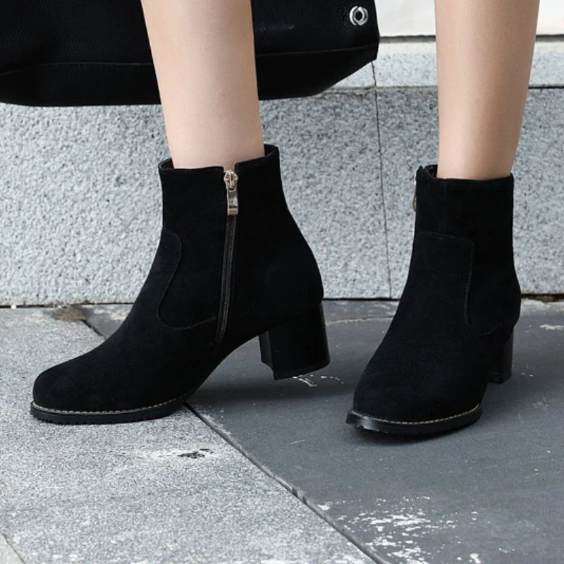 Botines de Tacón Mujer de Ante Suave Tacón Medio