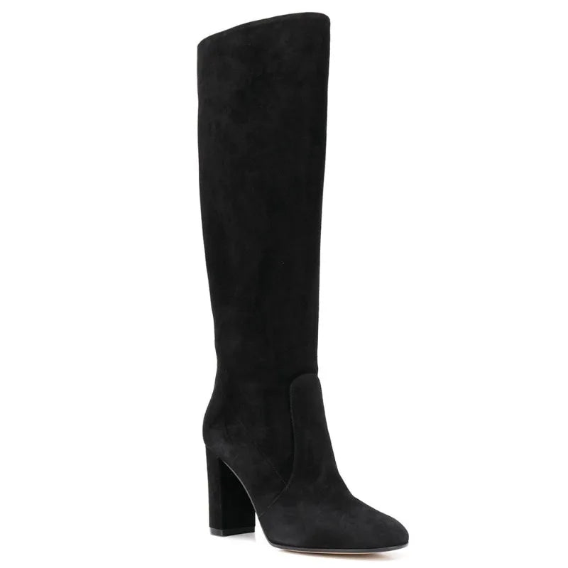 Botas Altas Mujer Marrones con Cremallera Interior y Tacón
