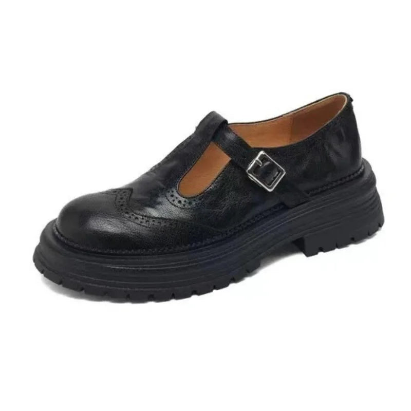 Mocasines Mujer con Correa y Hebilla y Suela Gruesa