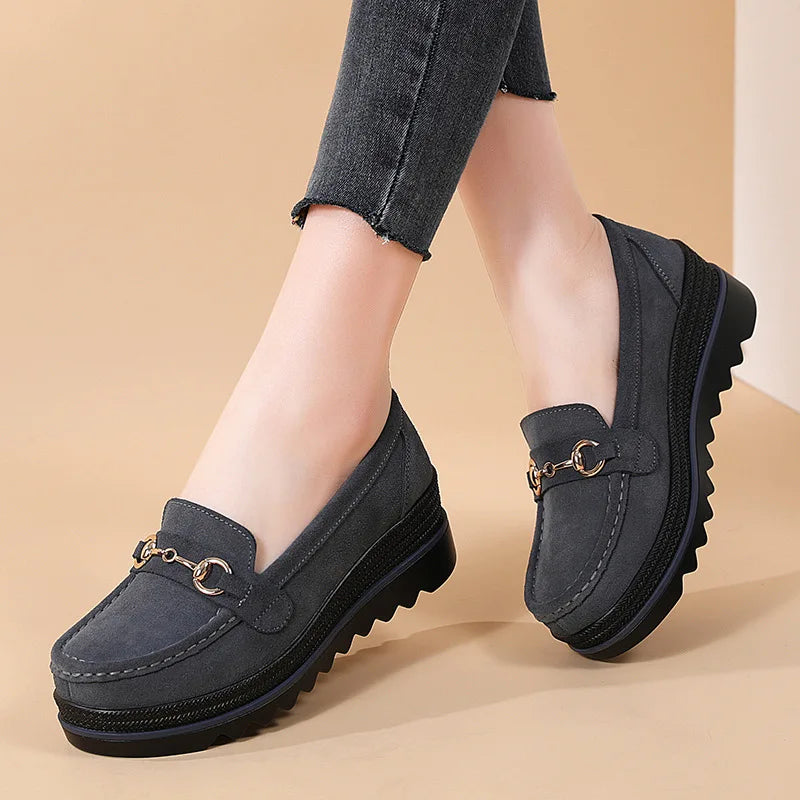 Mocasines con Plataforma Mujer con Bocado Dorado
