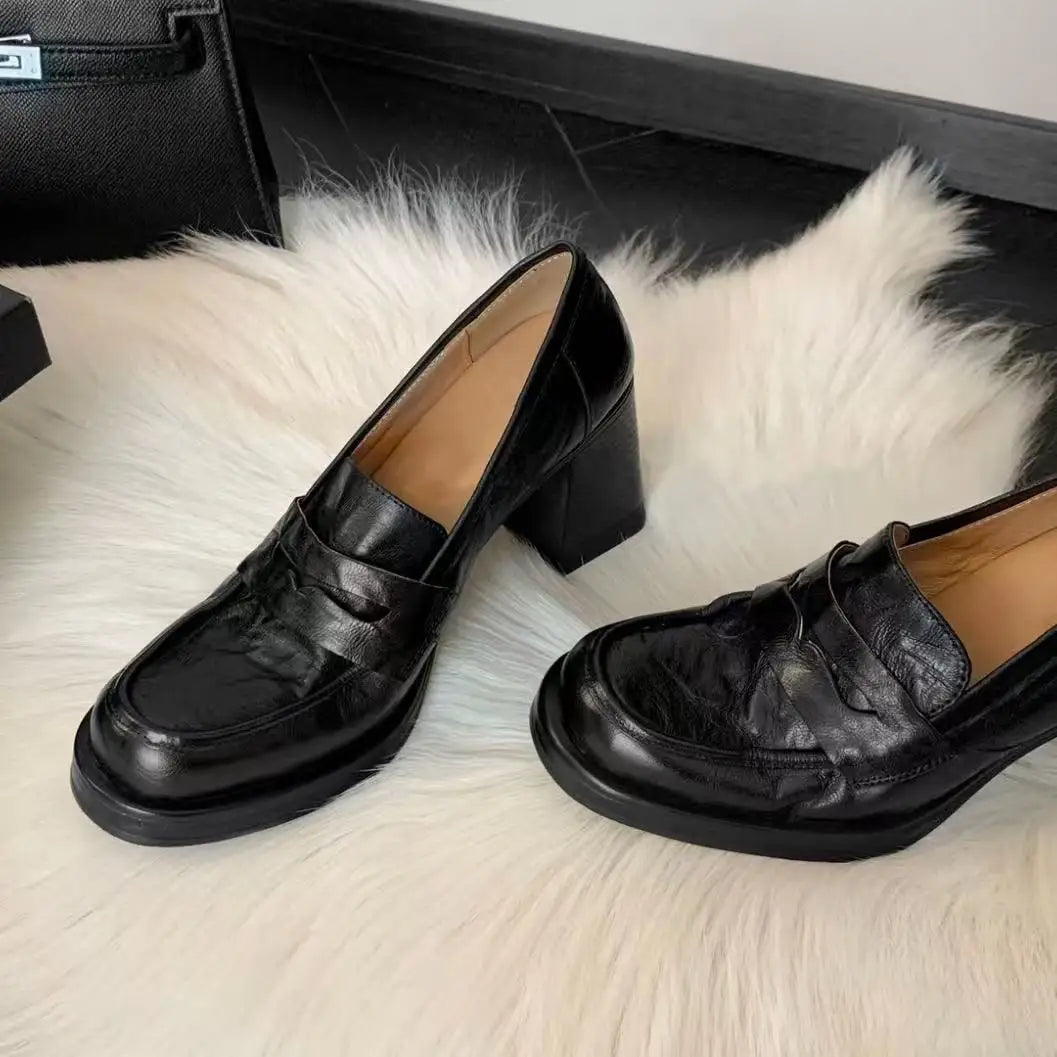 Mocasines de Tacón Mujer Altos de Piel Sintética Lisa