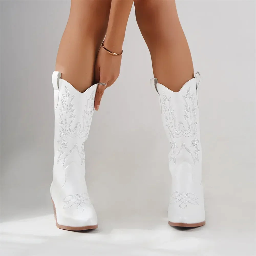 Botas Cowboy Mujer Camperas Elegantes con Tacón y Bordados