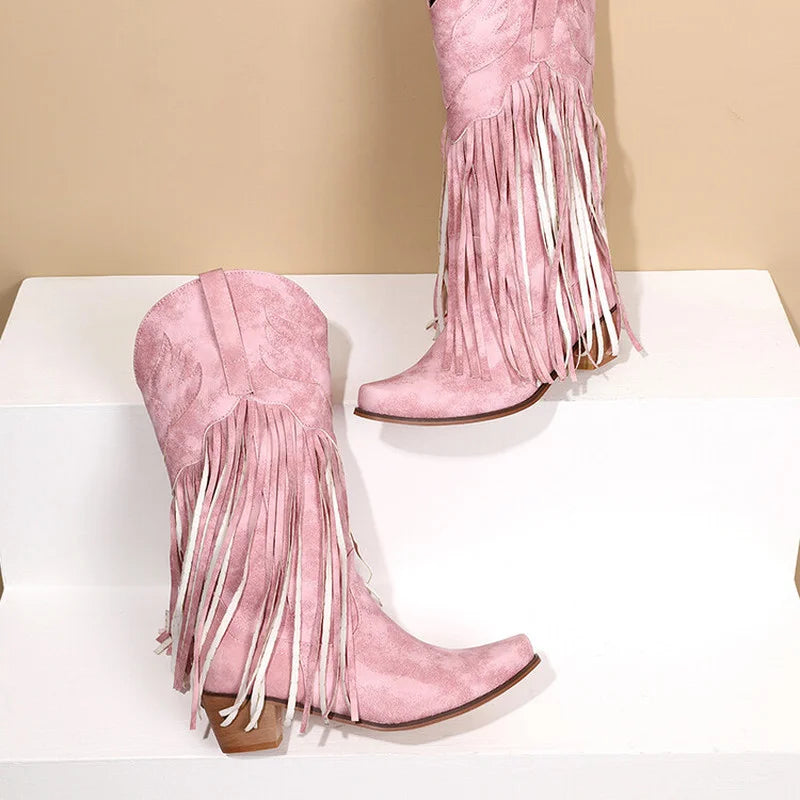 Botas Cowboy Mujer Camperas de Ante con Flecos Largos