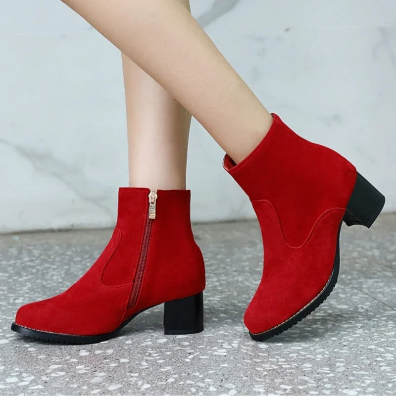 Botines de Tacón Mujer de Ante Suave Tacón Medio
