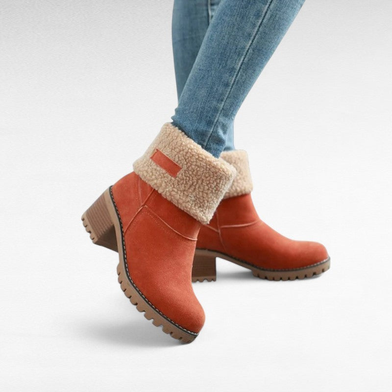 Botines Forrados Mujer con Puño de Pelo y Tacón Grueso