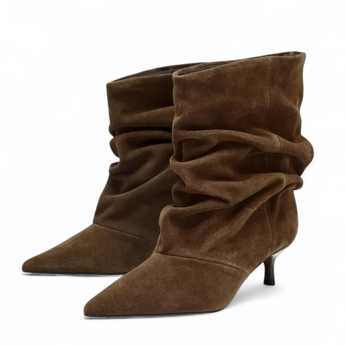Botines Slouch de Tacón Mujer de Ante Marrón con Tacón Fino