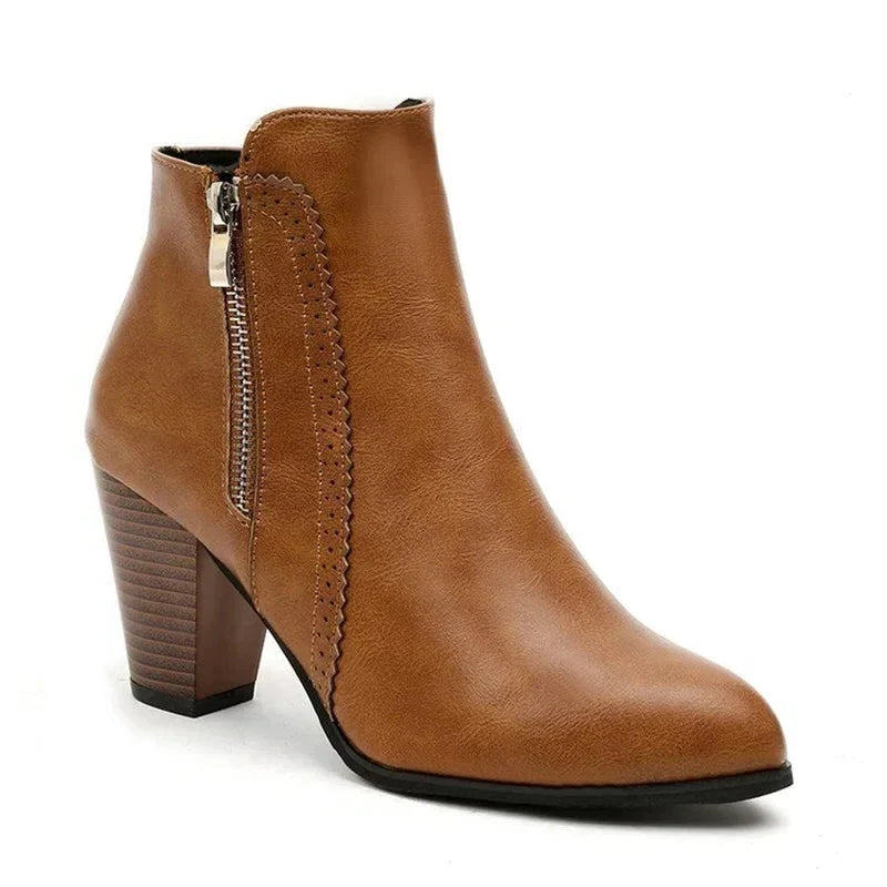 Botines de Tacón Mujer de Cuero con Cremallera Lateral