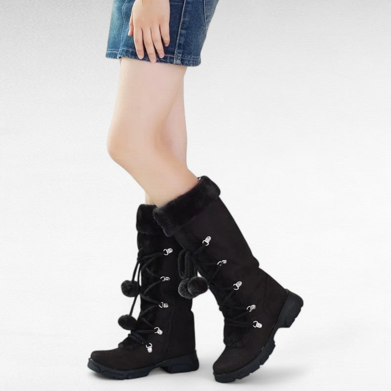 Botas Forradas Mujer con Cordones y Cuello de Pelo