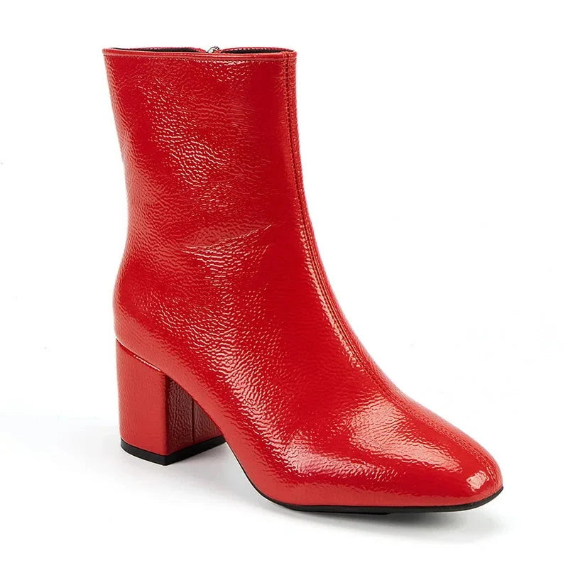 Botines de Charol Mujer con Tacón Cuadrado