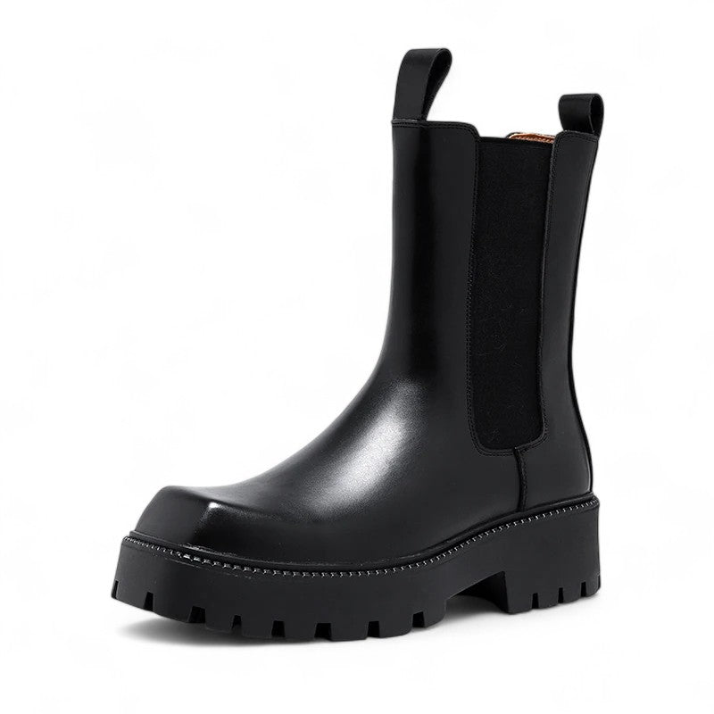 Botines Chelsea Mujer Negros Punta Cuadrada Suela Cranteada