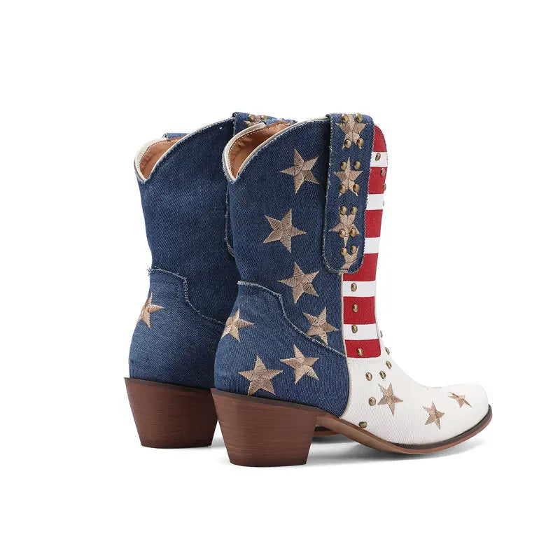 Botas Cowboy Mujer con Bandera Estampada Estilo Western