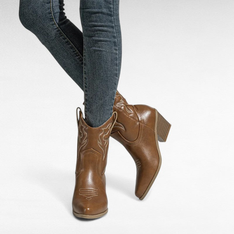 Botas Cowboy Mujer Camperas Bajas Sencillas con Tacón