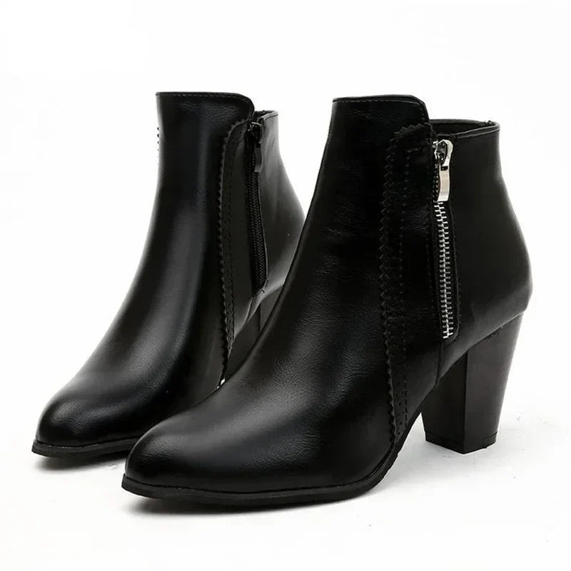 Botines de Tacón Mujer de Cuero con Cremallera Lateral